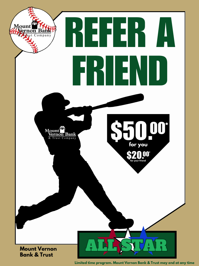 Refer a friend advertisement with baseball player